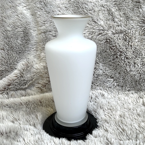 Vintage Frosted Glass Bud Vase Floral Orange Yellow Brown Flowers Gold 7 inches - Picture 3 of 8